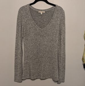 Express Light Gray Plush Jersey Knit Long Sleeve V Neck Top